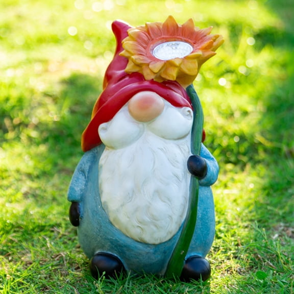 ETHZZLE Glowing Solar Garden Gnome Figurine Resin Craft Ornament for Outdoor Use