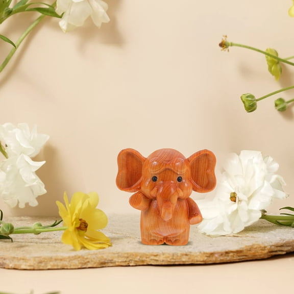 ETHZZLE Garden Small Elephant Figurine Decoration Wooden Elephant Sculpture Ornament Hand-Carved Animal Figurine For Desk And Shelf Decor