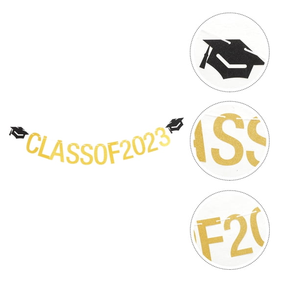 ETHZZLE Golden Paper Graduation Banner for Decoration Class of 2023 Party Photo Prop 5.5 x 36 inches