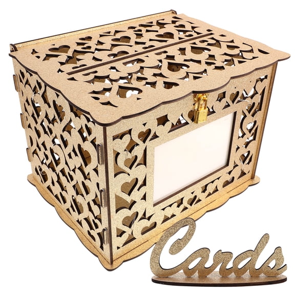 ETHZZLE Wooden Wedding Card Box in Golden Color for Cards and Money Storage
