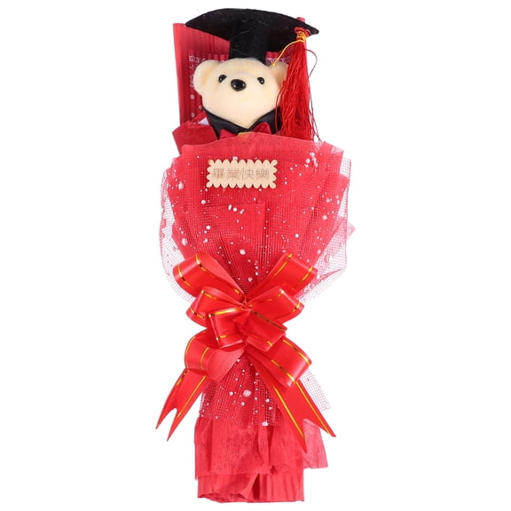 ETHZZLE 1Pc Graduation Bear in Red Bouquet Decorative Ornament for Home Office Car Display