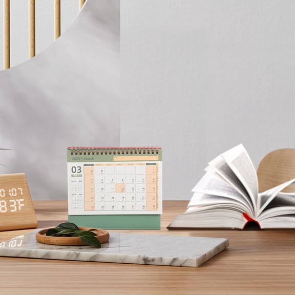 ETHZZLE Green Desktop Calendar with Spiral Binding and Metal Double Wire for Home Office
