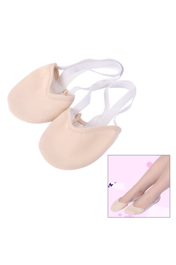 Half Toe Canvas Ballet Shoes with Memory Foam and Double Elastic Straps for Comfortable