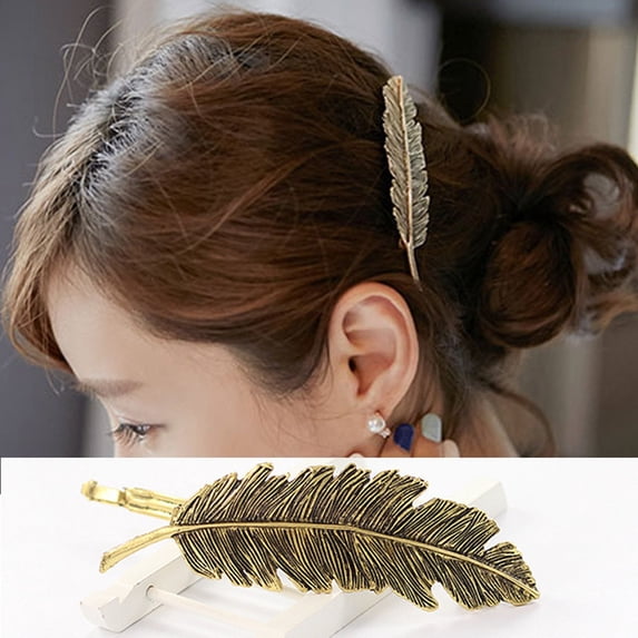 ETHZZLE Handcrafted Golden Wedding Hairpin Leaf Hair Clip for Bride Party and Special Events