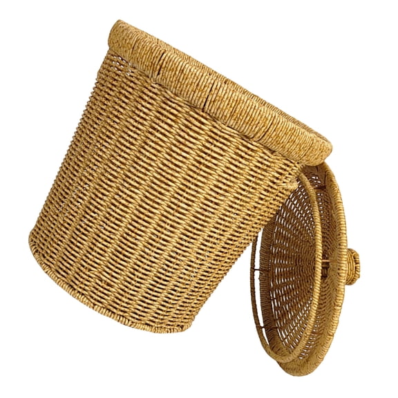 ETHZZLE Imitation Rattan Round Wicker Basket with Lid Handwoven Plastic Trash Can for Home