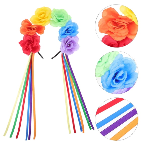 ETHZZLE Festival Hair Hoop Flower Headband Assorted Color Plastic Ribbon 1Set