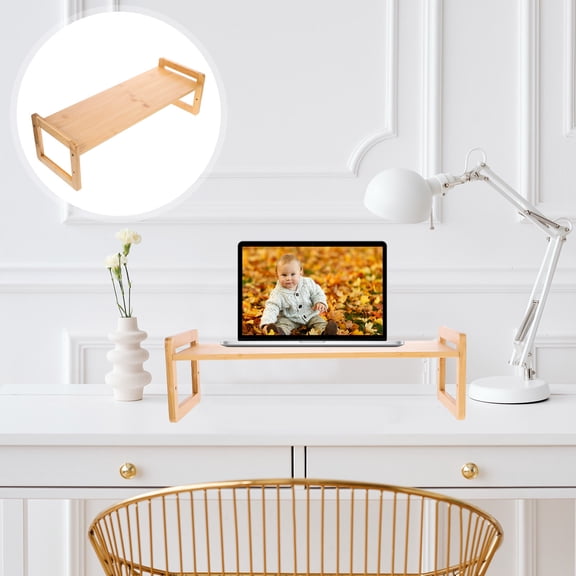 ETHZZLE Desktop Monitor Riser Stand in Khaki Bamboo with Storage Shelf for Ergonomic Computer Holder