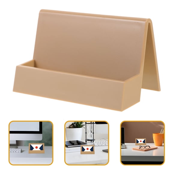 ETHZZLE Khaki Business Card Holder Organizer for Desk Plastic Card Display Stand Office Storage and Tabletop Decor