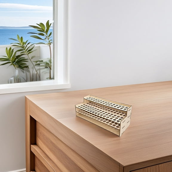 ETHZZLE Wooden Pen Stand for Desk Khaki Large Capacity Organizer for Pens and Markers