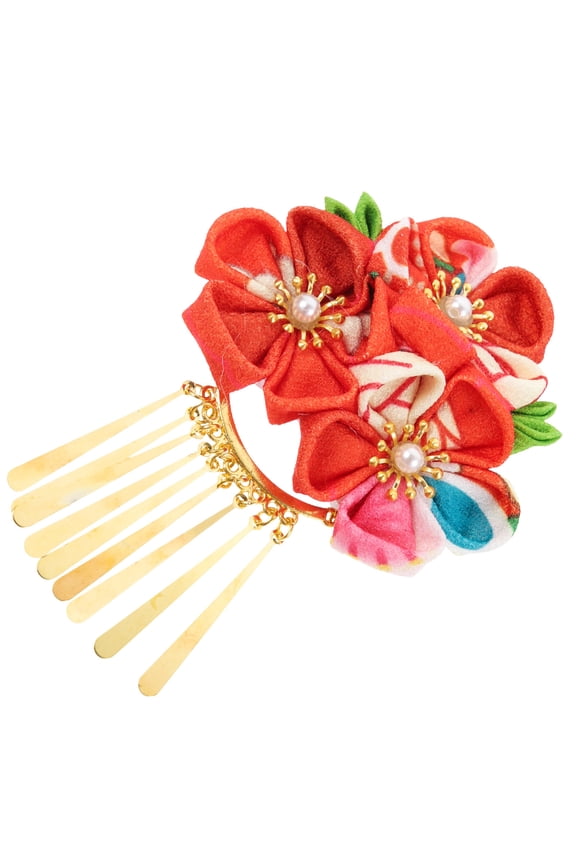 Kimono Hairclip Red Fabric Flower Hair Accessory for Photography Events and Parties