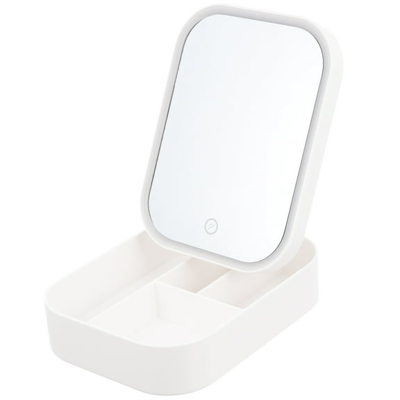 ETHZZLE Stylish White LED Makeup Mirror with Storage Box and Adjustable Brightness for Easy Makeup