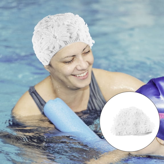 ETHZZLE Ladies Swimming Cap with Retro Floral Petal Design Comfortable Stretch Fabric