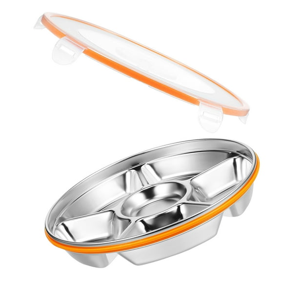 ETHZZLE Divided Stainless Steel Snack Tray with Lid Freshness Organizer for Fruit and Veggies