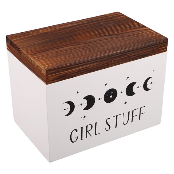 ETHZZLE Wooden Feminine Product Organizer Box with Lid for Bathroom Storage and Travel Convenience