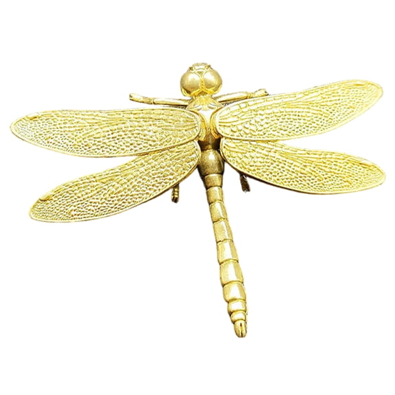 ETHZZLE Golden Brass Dragonfly Sculpture Artistic Metal Animal Figurine for Prosperity Decor