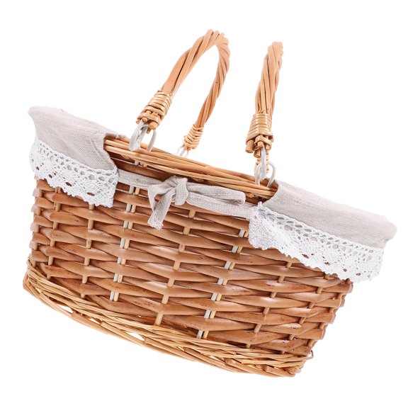 ETHZZLE Rustic Light Brown Picnic Basket for Fruit Food and Household Storage