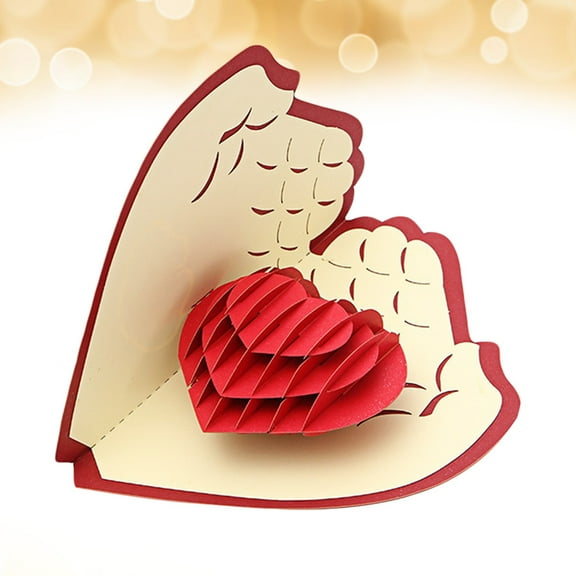 ETHZZLE 3D Love Shape Greeting Card Red Romantic Memory Card for Couples - 1 Piece