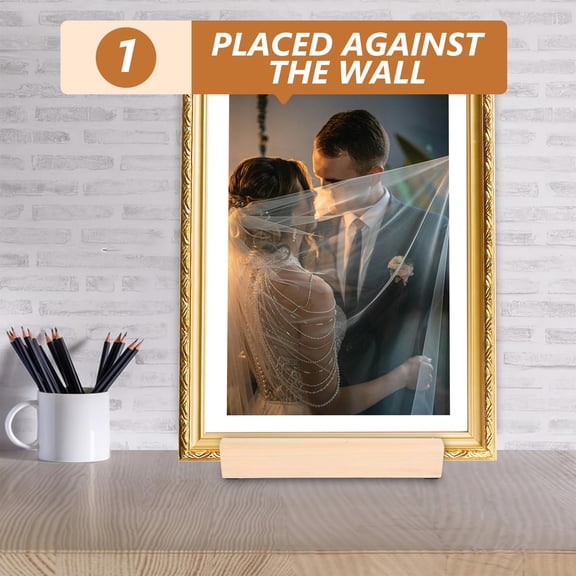 ETHZZLE Elegant Wooden Display Stand Beige Nodrill Design for Wall Art