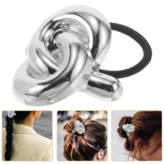 ETHZZLE Metal Hair Cuff Ponytail Holder Geometric Elastic Hair Ties Fashion Hair Band Rope For Women Lady Girls Christmas Birthday Presents Silver