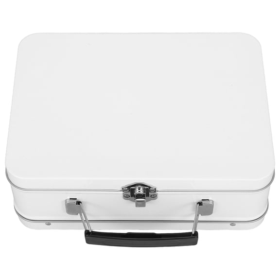 ETHZZLE Metal Storage Box with Lock Portable White Tinplate Container for Wedding Party and Desktop Use