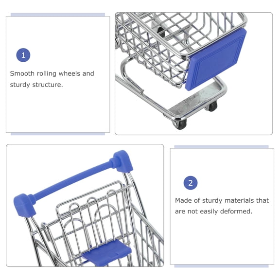ETHZZLE Mini Shopping Cart with Wheels - Metal Toy Handcart Grocery Cart Basket - Small Shopping Trolley Miniature Supermarket prop for Dollhouse