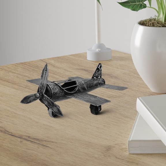 ETHZZLE Vintage Black Metal Airplane Model with Stand for Home and Office Decor