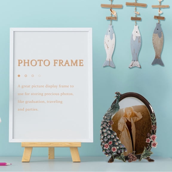 ETHZZLE Multi Color Retro Photo Frame with Ornate Peacock Pattern for Home Desk and Family Photos