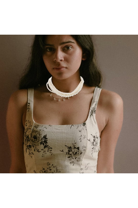 White Style Necklace with Faux for Women, Vintage-Inspired Elegant Jewelry, 1 Piece