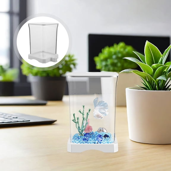 ETHZZLE Small Transparent Fish Tank for Office Desk with Low Maintenance and Panoramic View