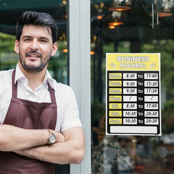 ETHZZLE Yellow Business Hours Sign Sticker for Store Window Removable Dirt Proof Design
