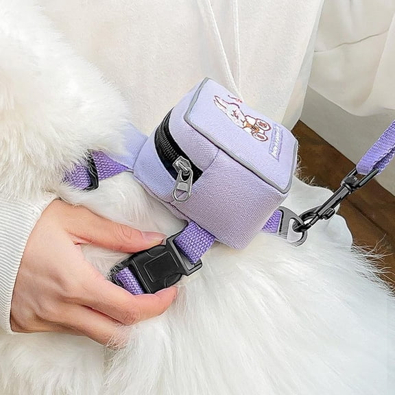 ETHZZLE Outdoor Cat Harness with Backpack Purple Polyester Mini Backpack Design 1Pcs