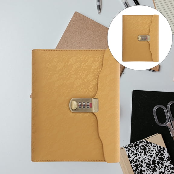 ETHZZLE Lined Blank Journal with Combination Lock Yellow PU Notepad for School Office