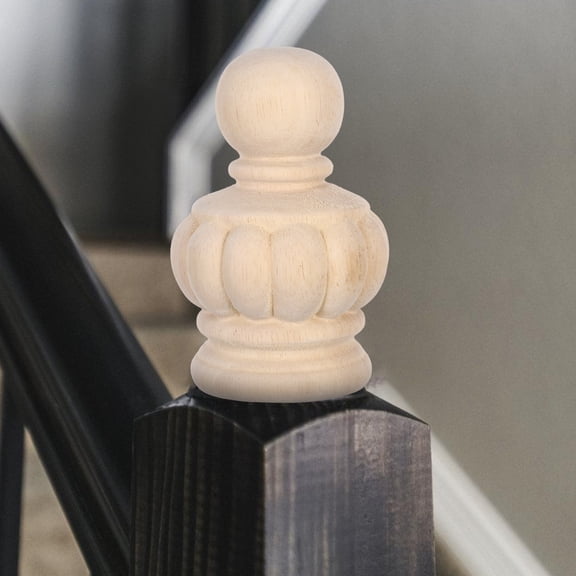 ETHZZLE Beige Pineapple Staircase Finial Post Cap, Decorative Carved Wood for Home and Stair Railings
