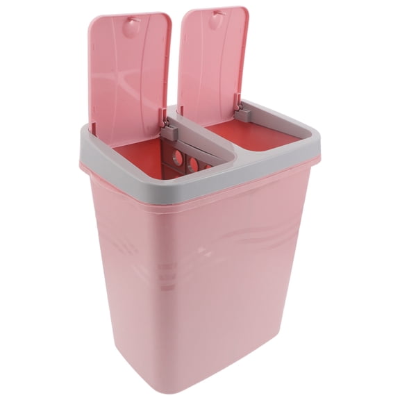 ETHZZLE Plastic Double Garbage Can Pink for Kitchen with Lid Compact Dual Compartment Bin