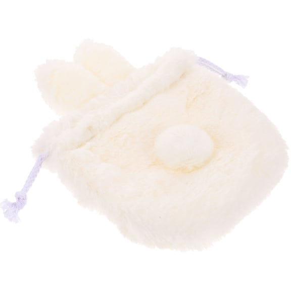 ETHZZLE Plush Toilet Bag White with Drawstring Closure for Cosmetics and Small Items
