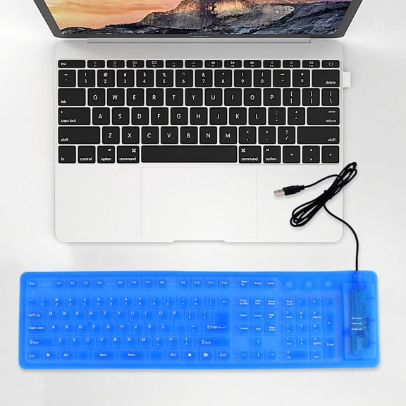 ETHZZLE Portable Blue Silicone Roll Up Keyboard USB Foldable Flat Washable Keyboard for Home