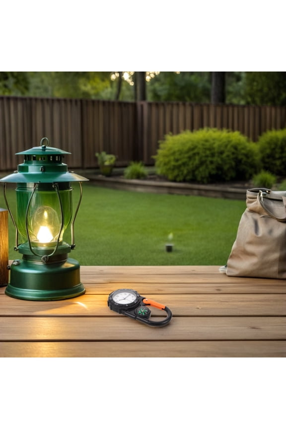 Outdoor Survival Compass Keychain with Rugged Metal Carabiner Clip Black