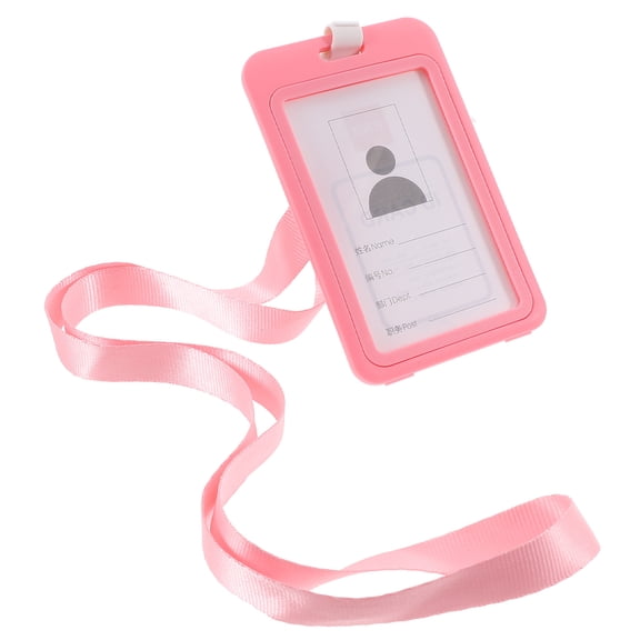 ETHZZLE 1Set Pink Badge Holder with Lanyard Transparent Window for Daily Use