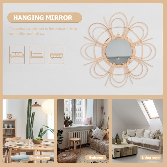 ETHZZLE Rattan Woven Makeup Mirror Handmade Wall Decor Innovative Rattan Mirror Ornament