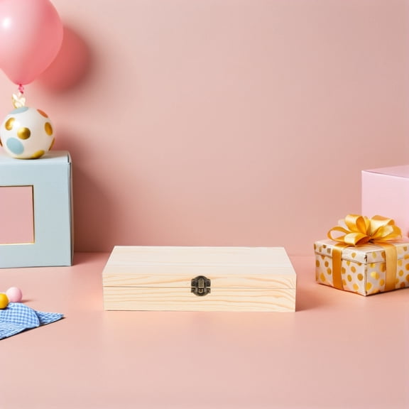 ETHZZLE Wooden Rectangular Storage Box with Smooth Hinged Lid Beige for Home Organization