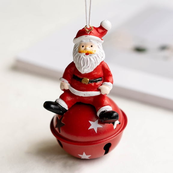 ETHZZLE Red Christmas Bell Ornament with Santa Claus Hanging Decoration for Holiday Home and Tree Decor