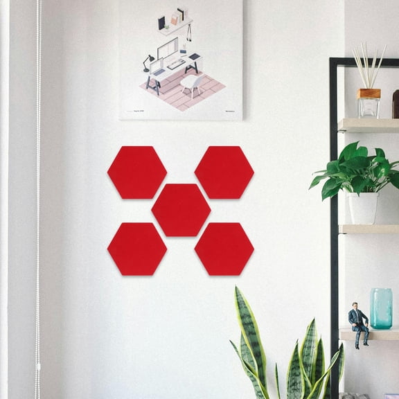 ETHZZLE 12Pcs Red Felt Hexagon Bulletin Board Tiles for Photo Memo Wall Art