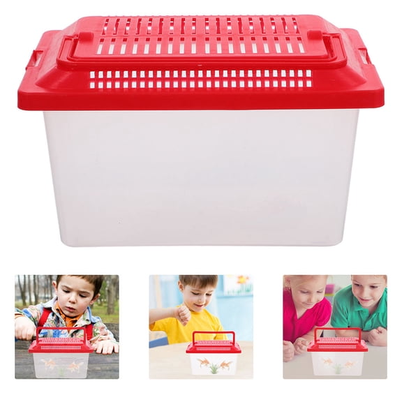 ETHZZLE Red Plastic Aquarium Container Portable Fish Tank with Clear Lid for Turtle and Hamster Travel
