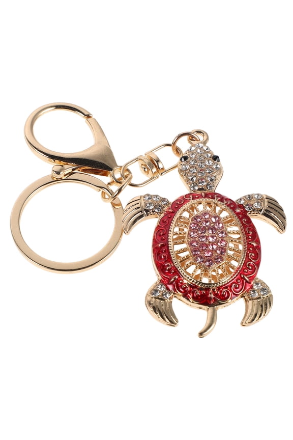 Red Rhinestone Turtle Keychain, Alloy Bag Charm for Purse & Backpack, Sparkling Animal Accessory