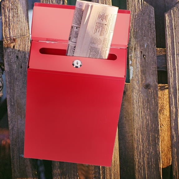 ETHZZLE Red European Style Mailbox Wall-Mounted Lockable Letter Post Container