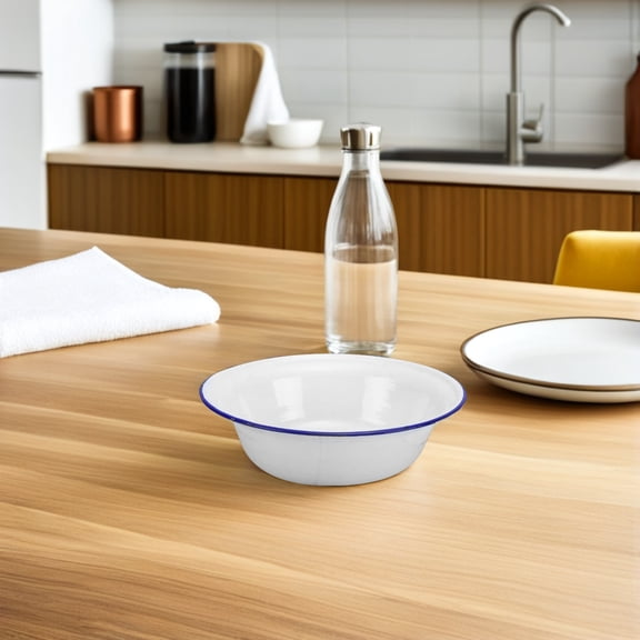 ETHZZLE Household White Enamel Basin for Dough Mixing Soup Storage and Fruit Serving