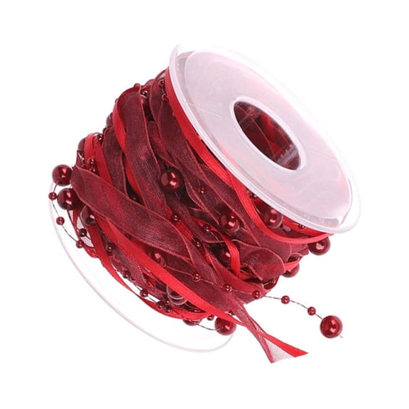 ETHZZLE Decorative Beaded Ribbon Red for Wedding Bouquet DIY Party and Christmas Celebration