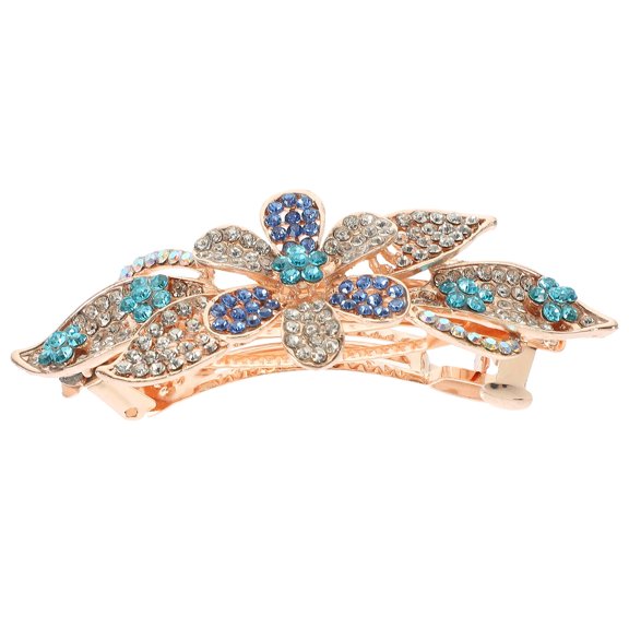 ETHZZLE Rhinestone Flower Hair Clip for Women's Durable Alloy Spring Barrette for Parties Weddings Everyday Blue