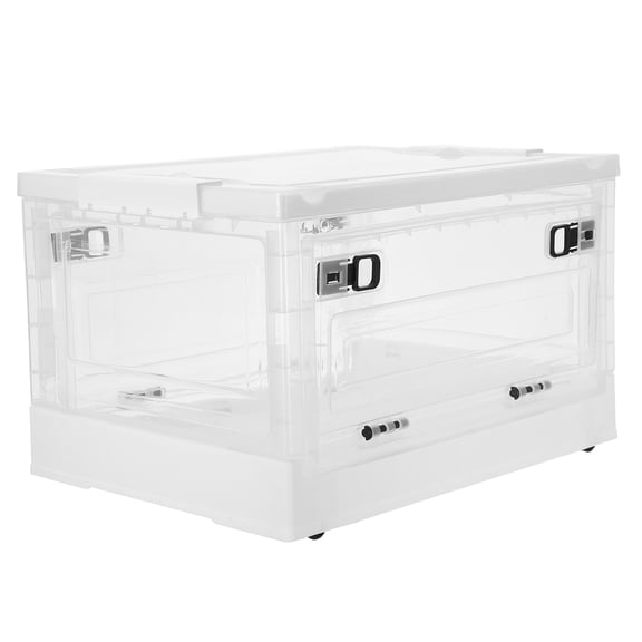 ETHZZLE Stationery Supplies Storage Box Foldable Wheeled Plastic Organizer Clear Design for Desktop Use