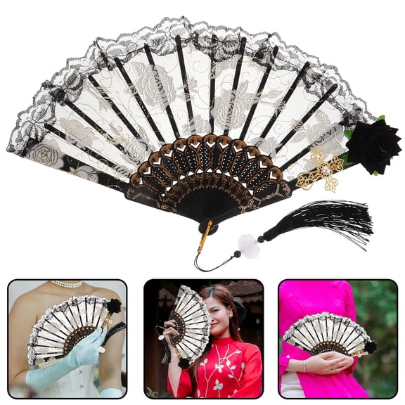 ETHZZLE Spanish Fan Black Hand Fan for Tea Party 1Pack